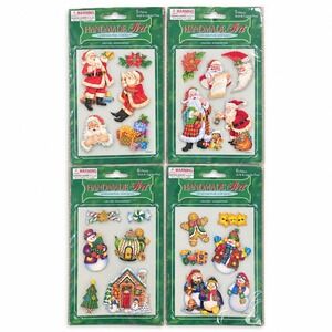 Handmade Art Dimensional Stickers Grand Adhesions Christmas Santa Snowman 4 Pack